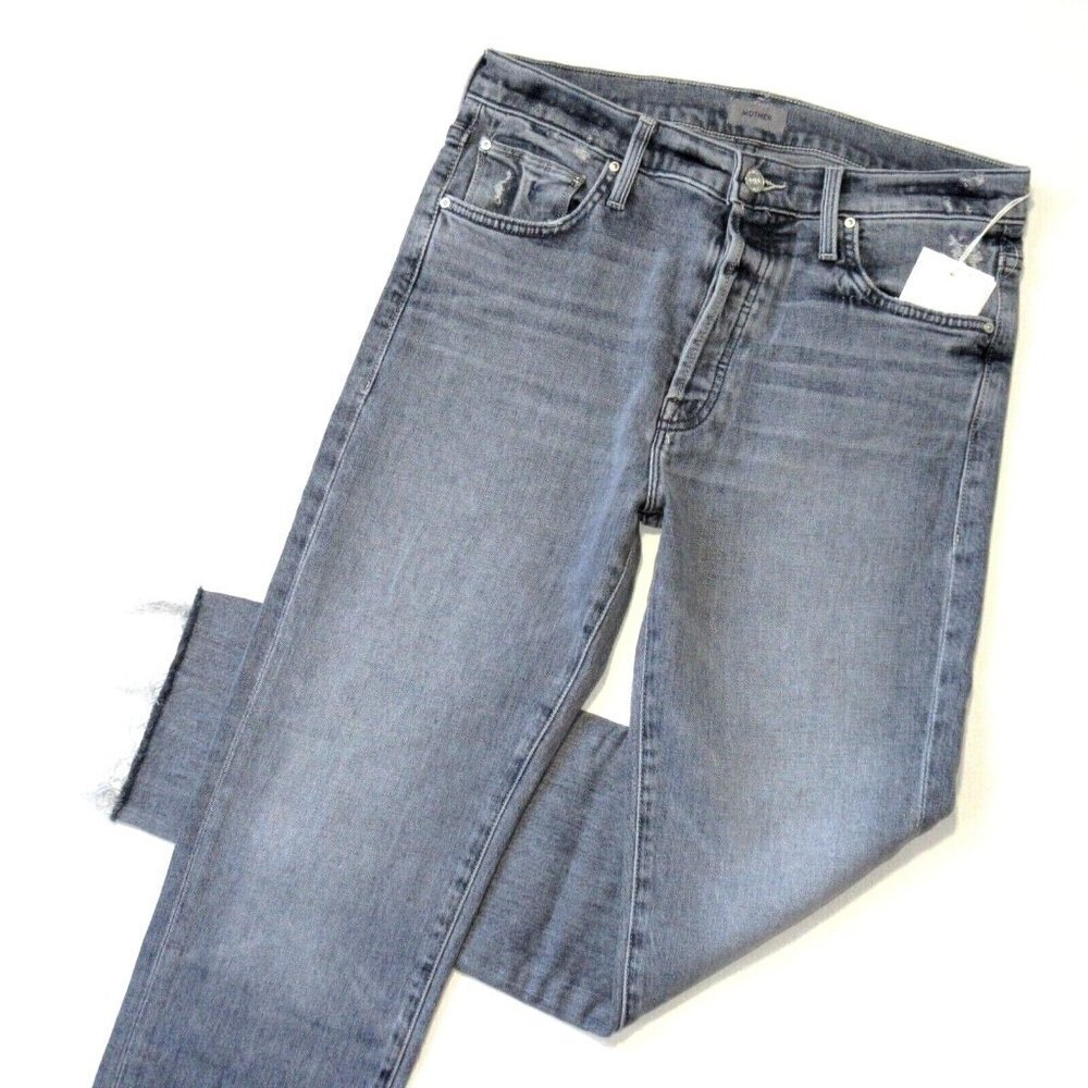 NWT Mother Scrapper Cuff Ankle Fray in Shadows in the Grass Gray Crop Jeans 27 - Picture 2 of 5